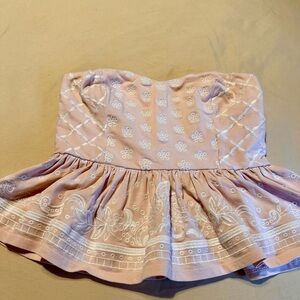 EXPRESS Soft Pink Sweetheart Neck Strapless Embroidered Peplum Top, XS